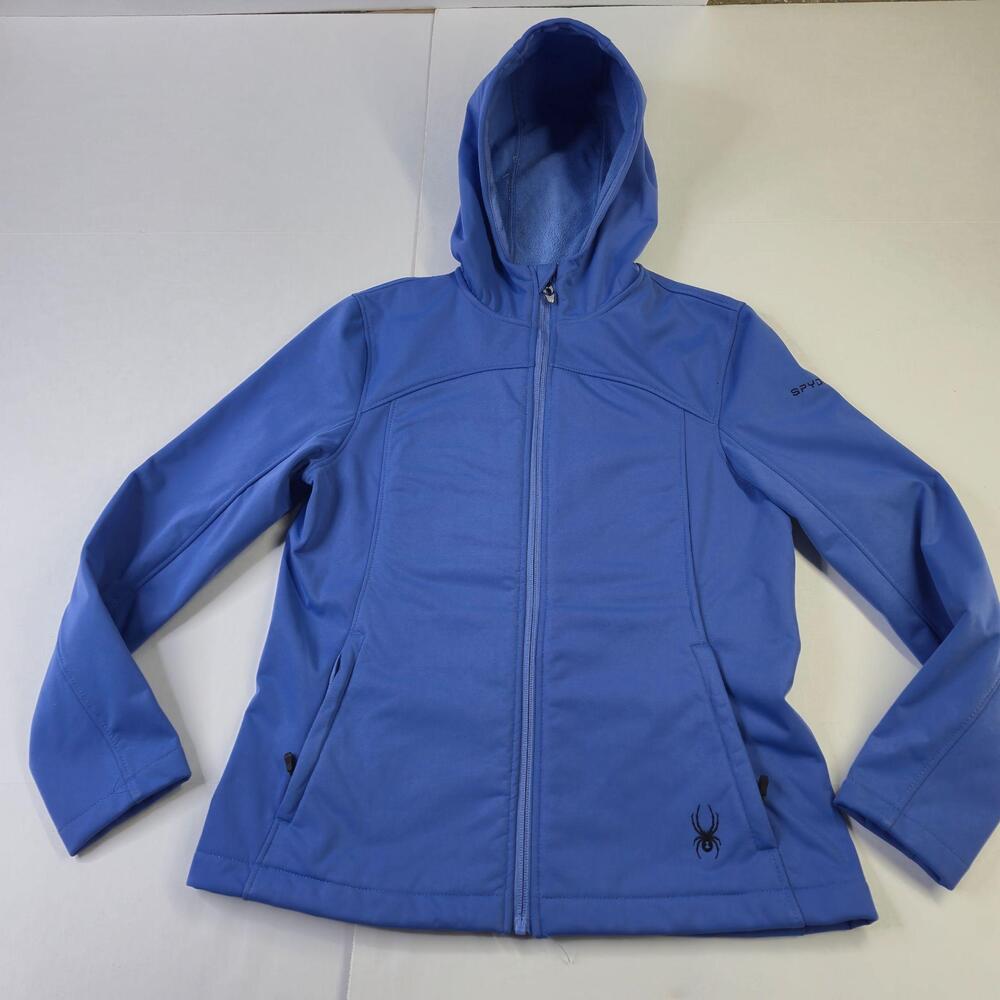 Spyder Alyce Softshell Jacket Womens Medium Blue Hooded Full Zip Ski Outdoor